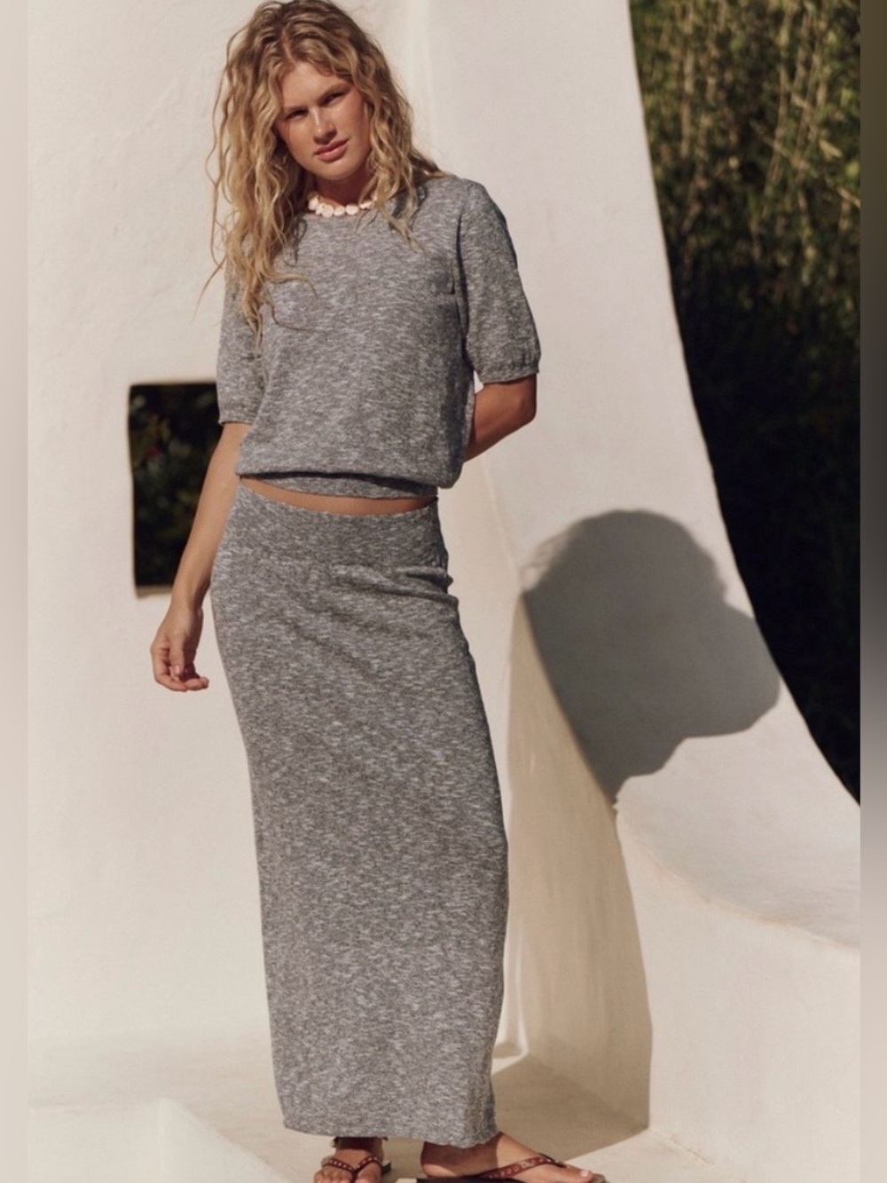 Free People Gray Knit Maxi Skirt Set - Heathered Gray